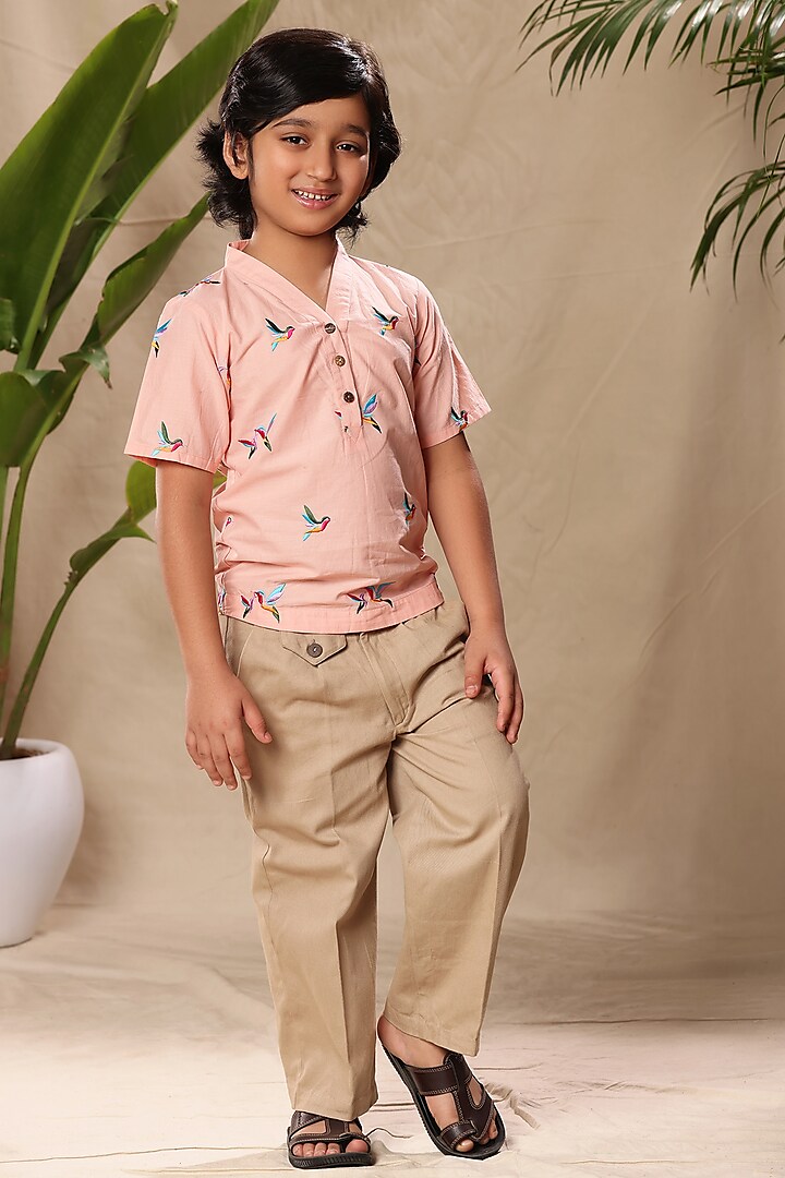 Beige Soft Cotton Cambric Trouser Set For Boys by LittleCheer