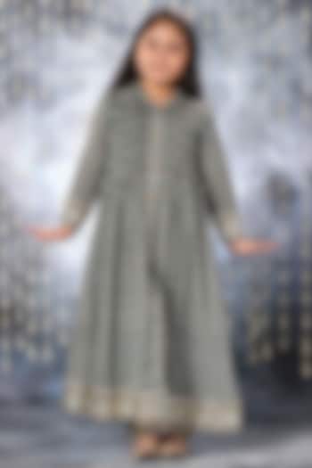 Grey Cotton Floral Printed Shirt Kurta Set For Girls by LittleCheer at Pernia's Pop Up Shop