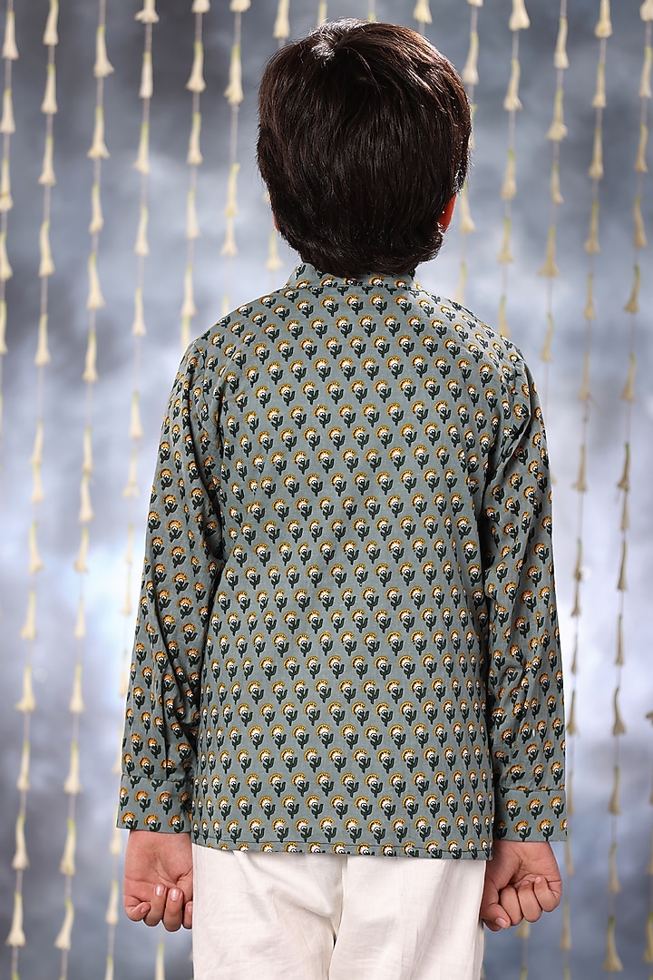 Grey Cotton Hand Block Printed Shirt by LittleCheer at Pernia's Pop Up Shop