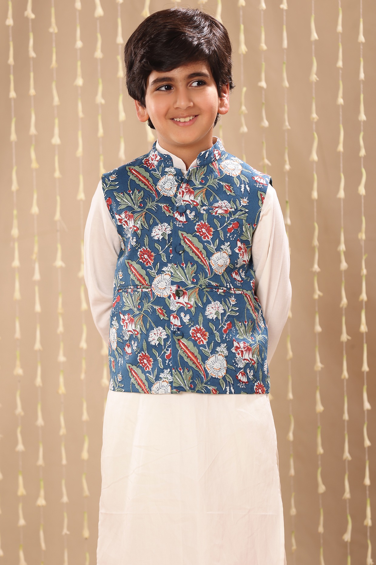 Buy Hangup Men Blue & White Floral Print Nehru Jacket - Nehru Jackets for  Men 6768181 | Myntra