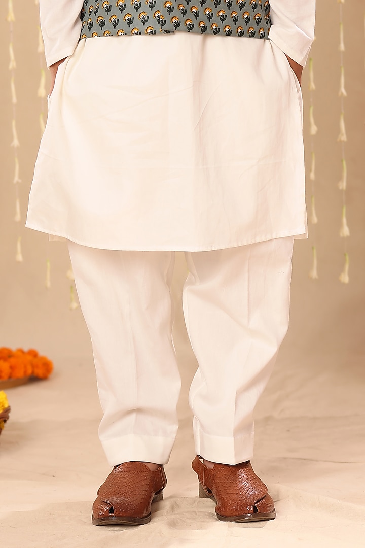 Grey Cotton Boota Printed Nehru Jacket Set For Boys by LittleCheer at Pernia's Pop Up Shop