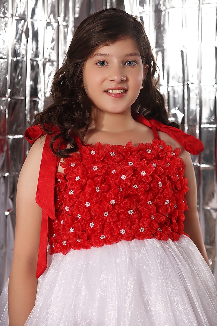 Ivory & Red Butterfly Net Floral Gown for Girls by LittleCheer at Pernia's Pop Up Shop