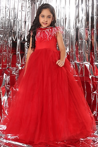 Blood Red Tulle Gown For Girls by LittleCheer