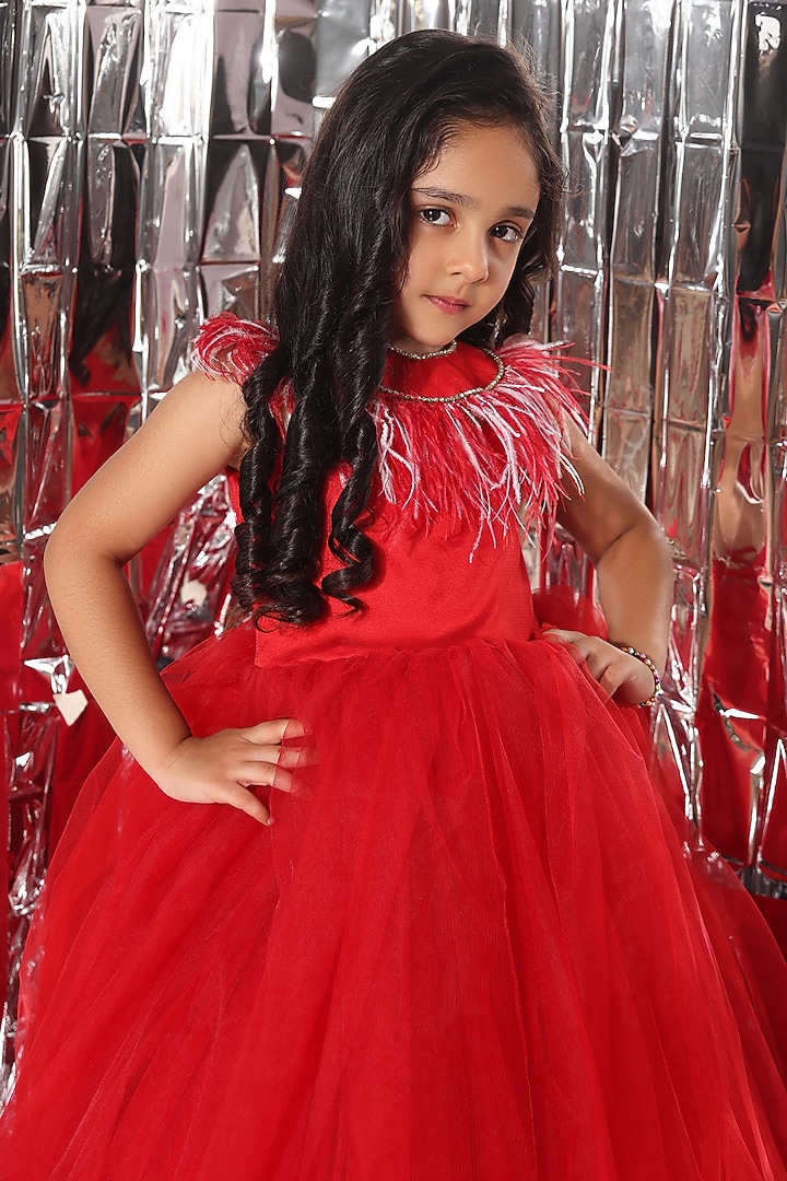 Blood Red Tulle Gown For Girls by LittleCheer at Pernia's Pop Up Shop