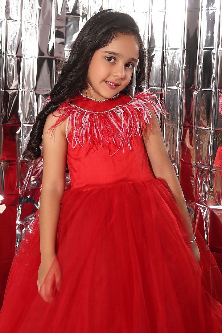 Blood Red Tulle Gown For Girls by LittleCheer at Pernia's Pop Up Shop