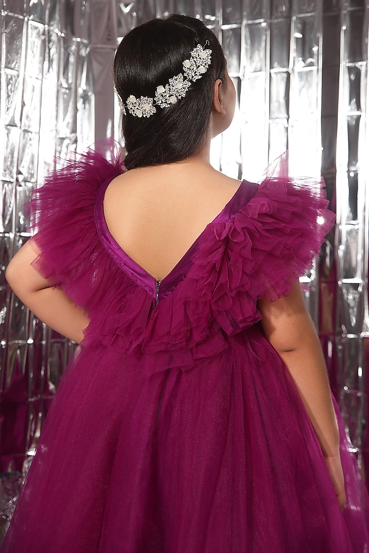Purple Satin High-Low Gown For Girls by LittleCheer at Pernia's Pop Up Shop