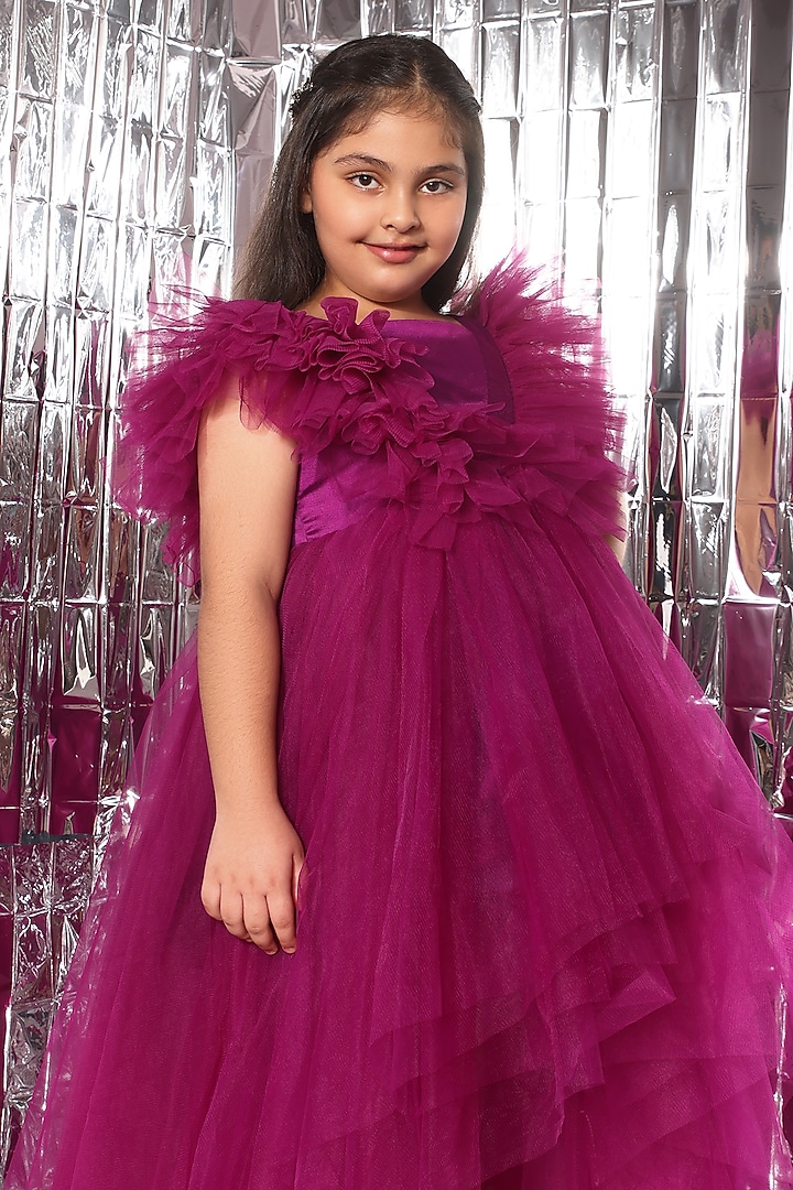 Purple Satin High-Low Gown For Girls by LittleCheer at Pernia's Pop Up Shop  2026