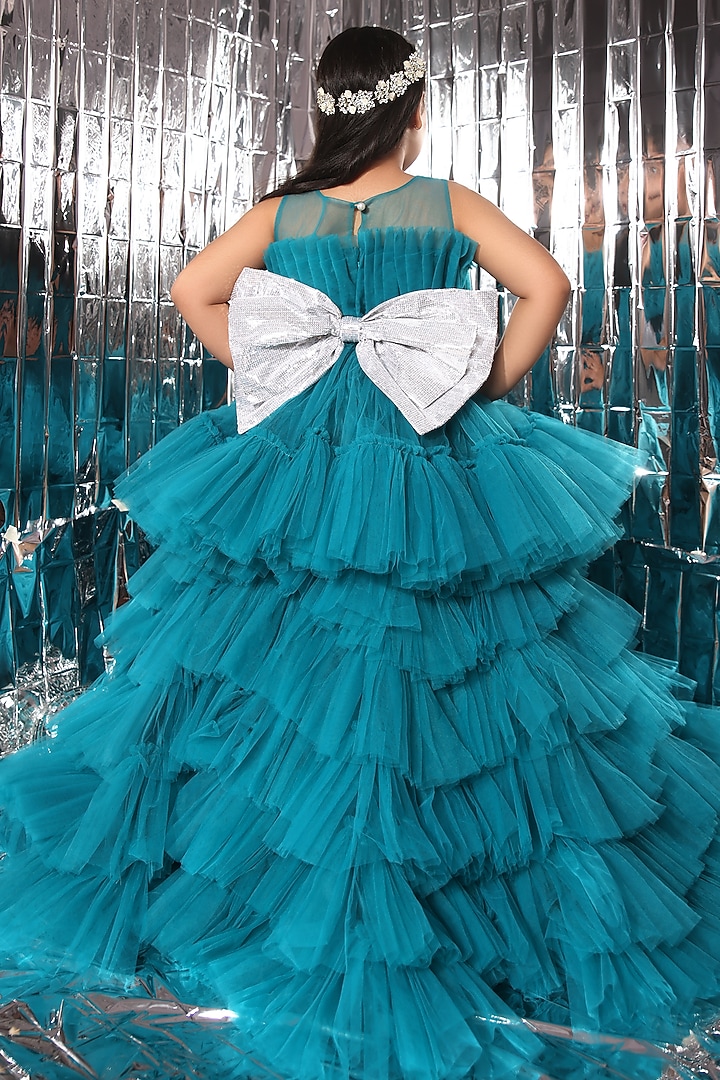 Teal blue Butterfly Net Ruffled Skirt Set For Girls by LittleCheer at Pernia's Pop Up Shop