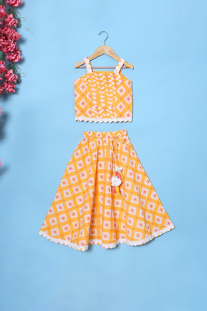 Yellow Printed Lehenga Set For Girls by The Little Edition