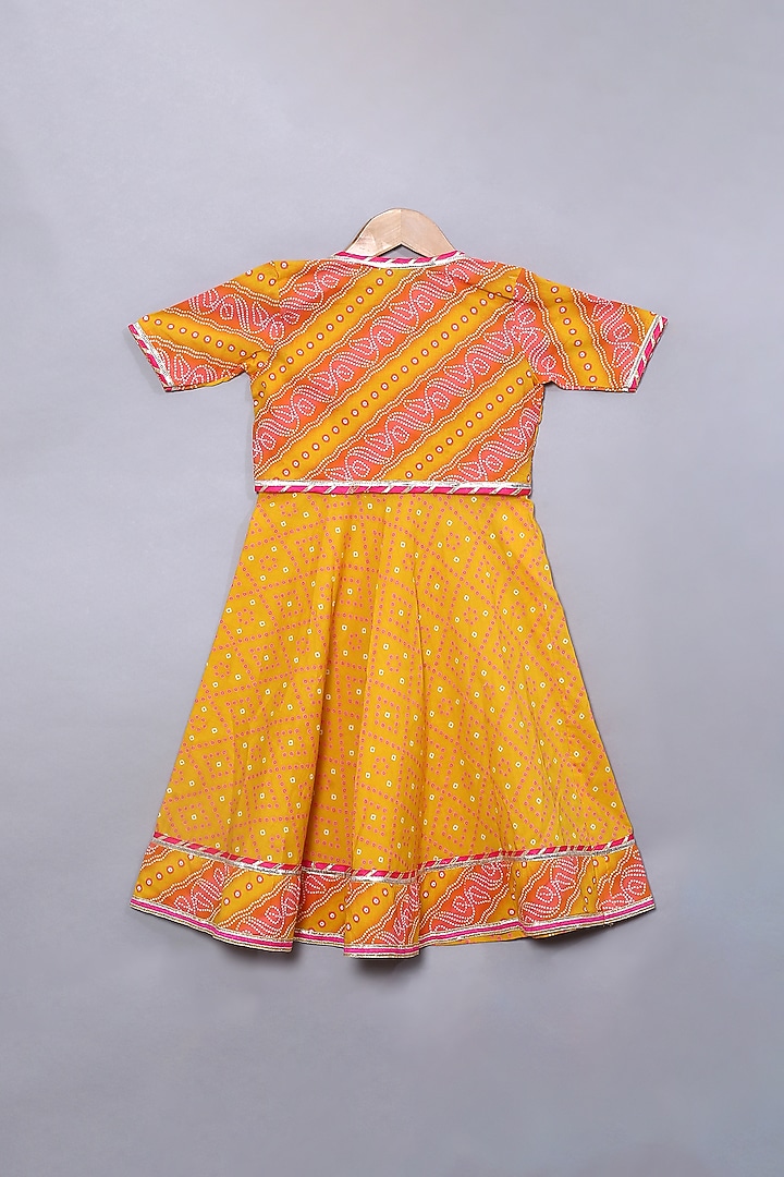 Yellow Bandhani Printed Gown With Jacket For Girls by The Little Edition at Pernia's Pop Up Shop