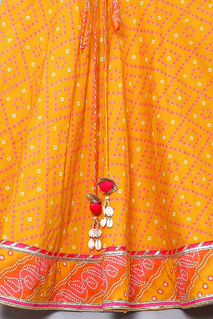 Yellow Bandhani Printed Gown With Jacket For Girls by The Little Edition at Pernia's Pop Up Shop