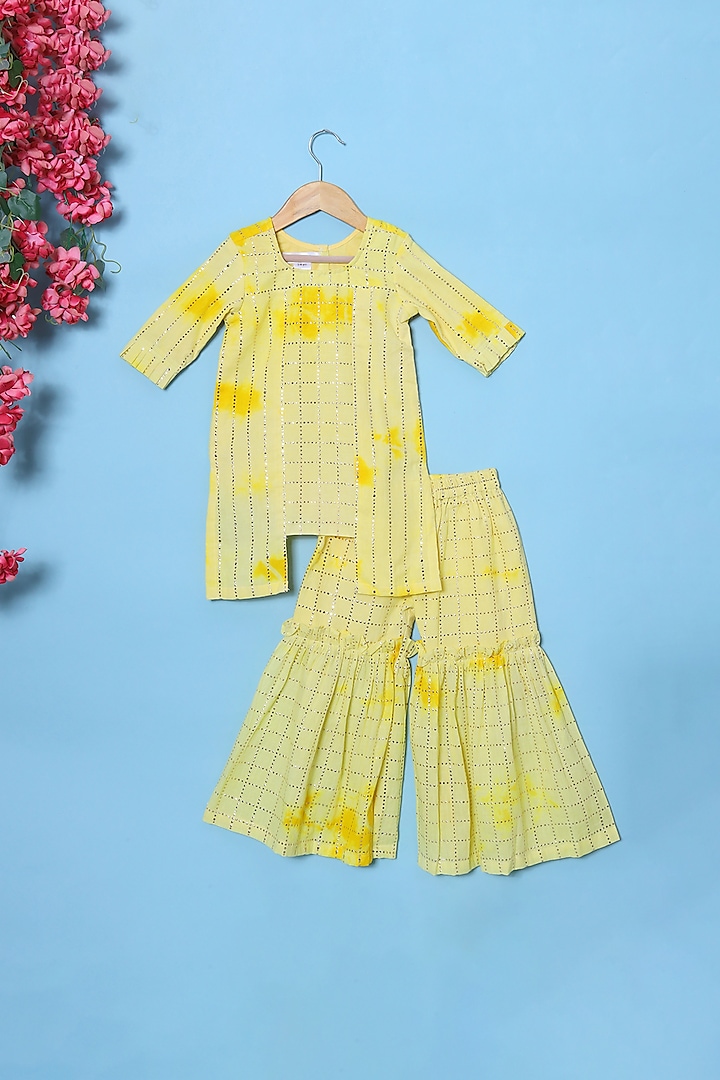 Yellow Shibori Printed Sharara Set For Girls by The Little Edition