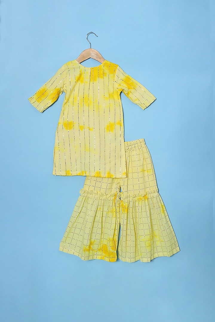 Yellow Shibori Printed Sharara Set For Girls by The Little Edition at Pernia's Pop Up Shop