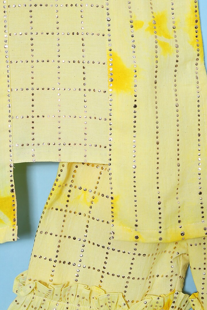 Yellow Shibori Printed Sharara Set For Girls by The Little Edition at Pernia's Pop Up Shop