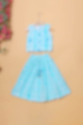 Blue Cotton Printed Lehenga Set For Girls by The Little Edition
