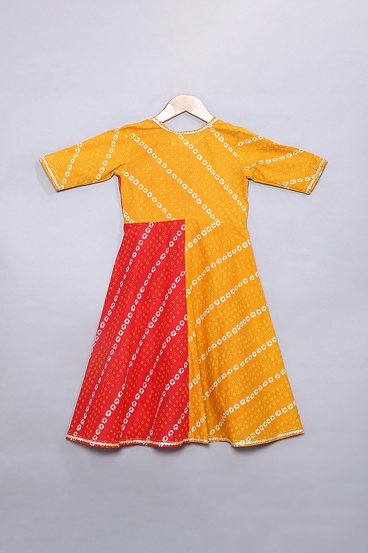 Orange & Red Bandhani Printed Gown For Girls by The Little Edition at Pernia's Pop Up Shop