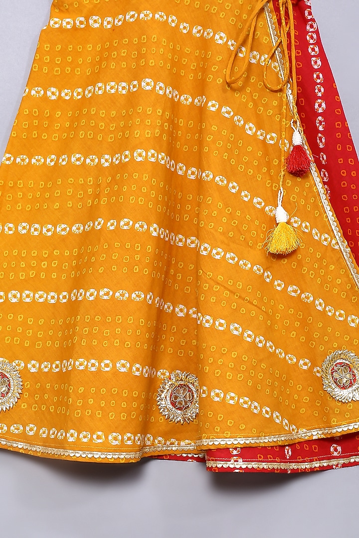 Orange & Red Bandhani Printed Gown For Girls by The Little Edition at Pernia's Pop Up Shop