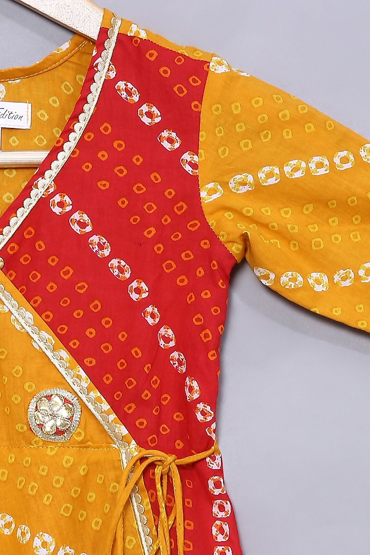 Orange & Red Bandhani Printed Gown For Girls by The Little Edition at Pernia's Pop Up Shop