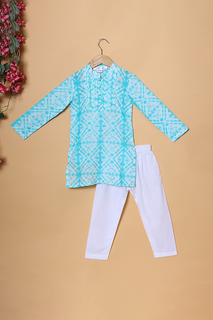 Blue Cotton Printed Kurta Set For Boys by The Little Edition