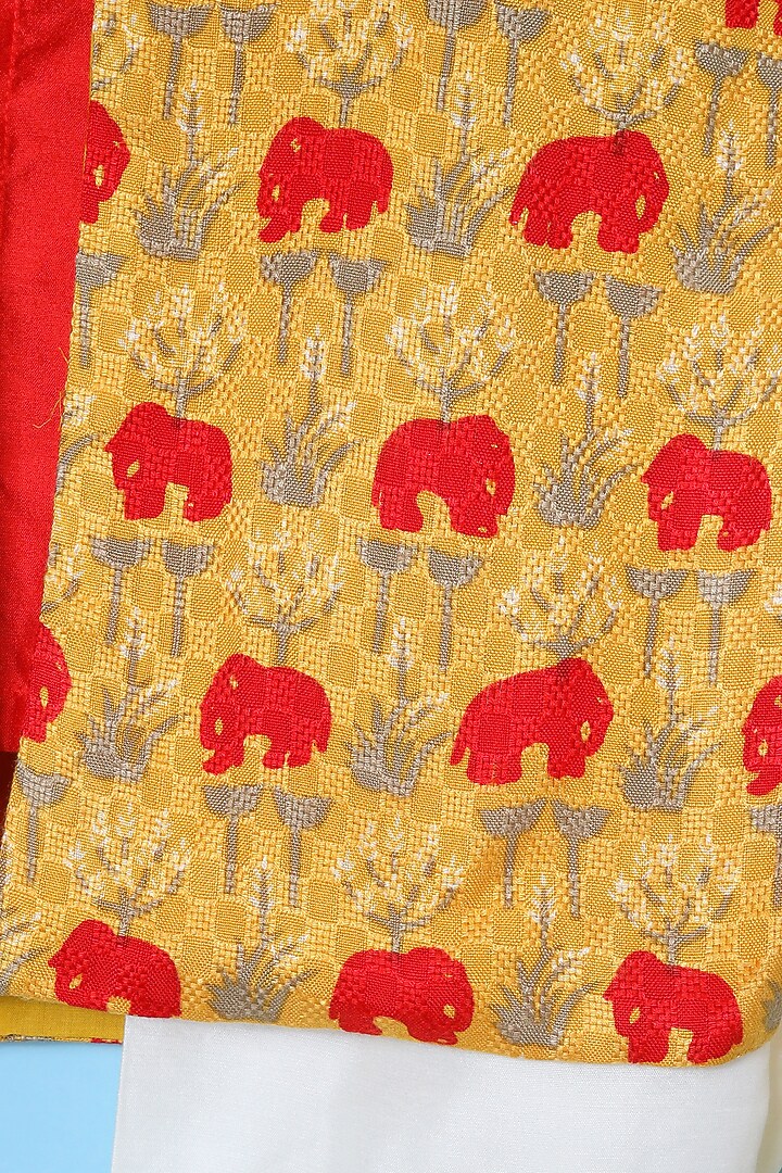 Red Cotton Kurta Set With Printed Jacket For Boys by The Little Edition at Pernia's Pop Up Shop