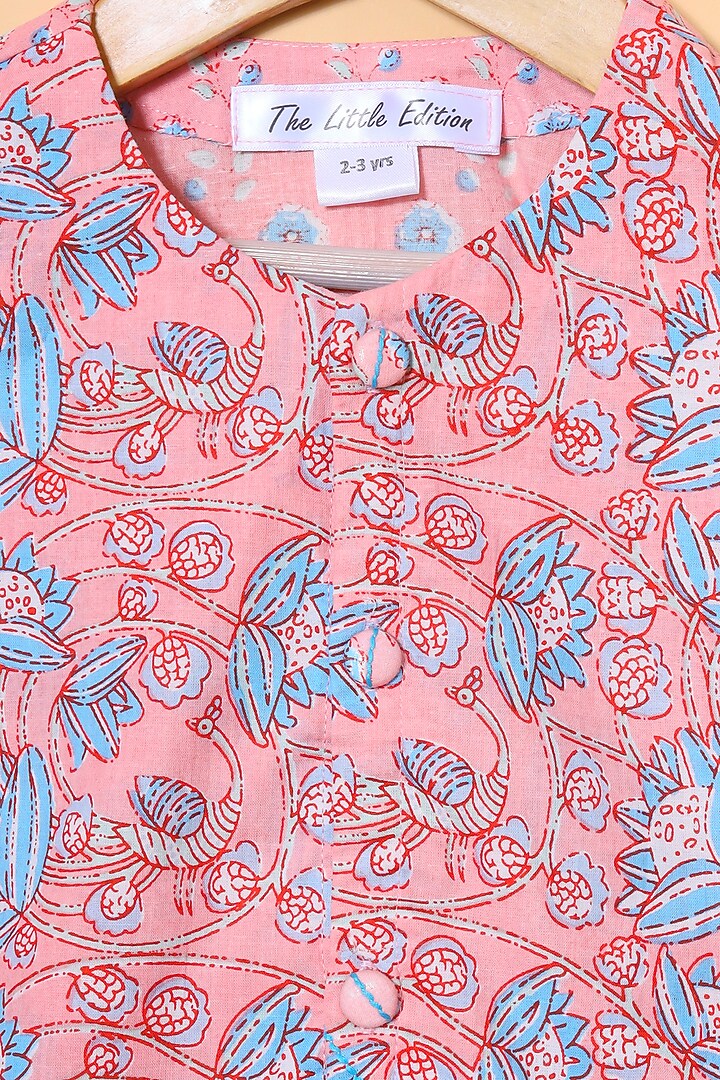 Pink Cotton Printed Kurta Set With Bundi Jacket For Boys by The Little Edition at Pernia's Pop Up Shop