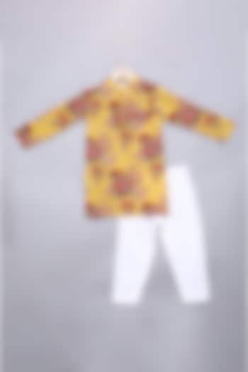 Yellow Cotton Floral Printed Kurta Set For Boys by The Little Edition