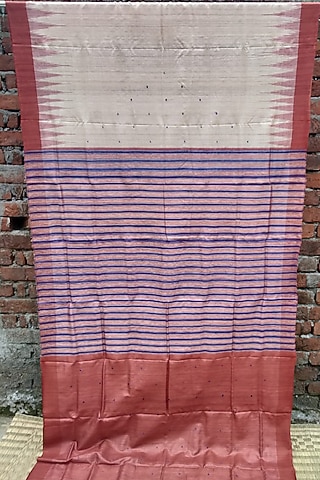 Natural Tie-Dye & Striped Handwoven Saree by Itsree