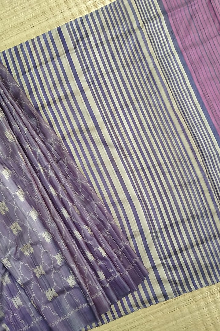 Mauve Tie-Dye & Striped Handwoven Saree by Itsree