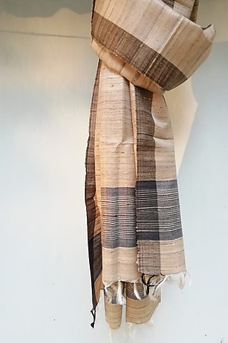 Beige & Black Tussar Dupatta by Itsree