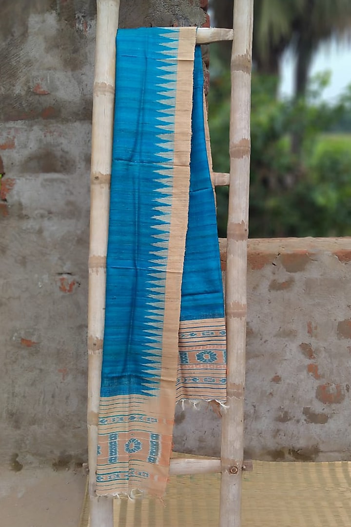 Sky Blue Dupatta With Temple Border by Itsree
