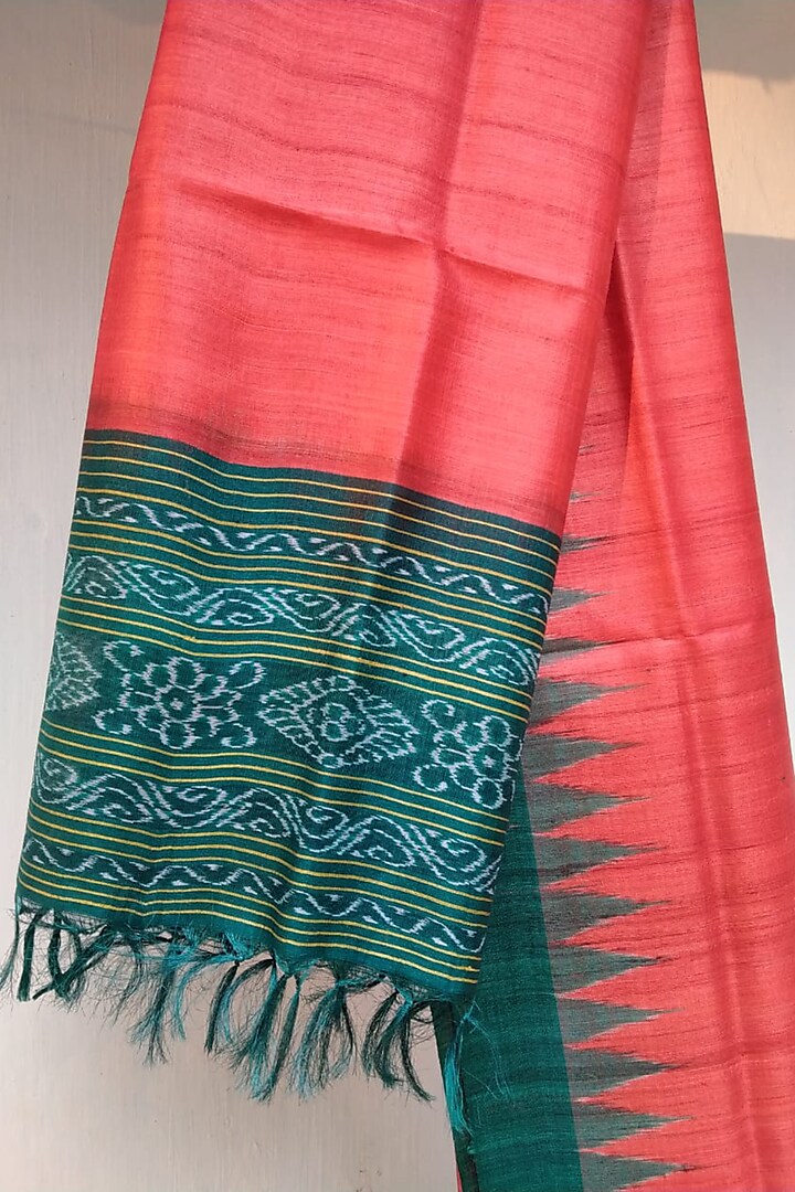 Red & Green Handwoven Dupatta by Itsree