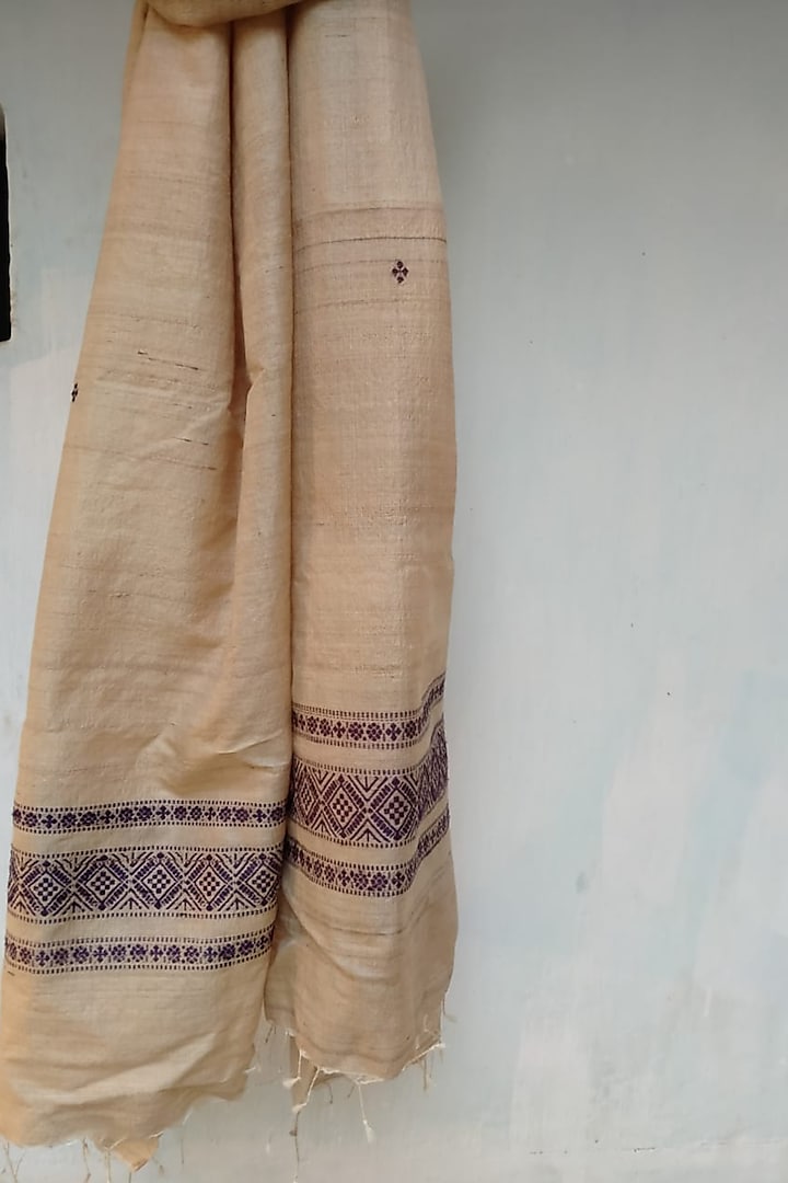 Beige Handwoven Dupatta With Extra Motifs by Itsree