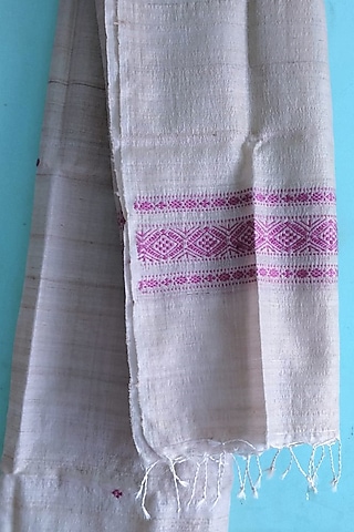 Beige Handwoven Tussar Dupatta by Itsree