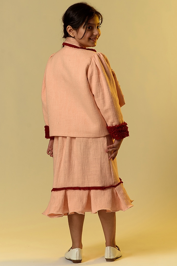 Peach Cotton Slub Skirt Set For Girls by Littleens at Pernia's Pop Up Shop