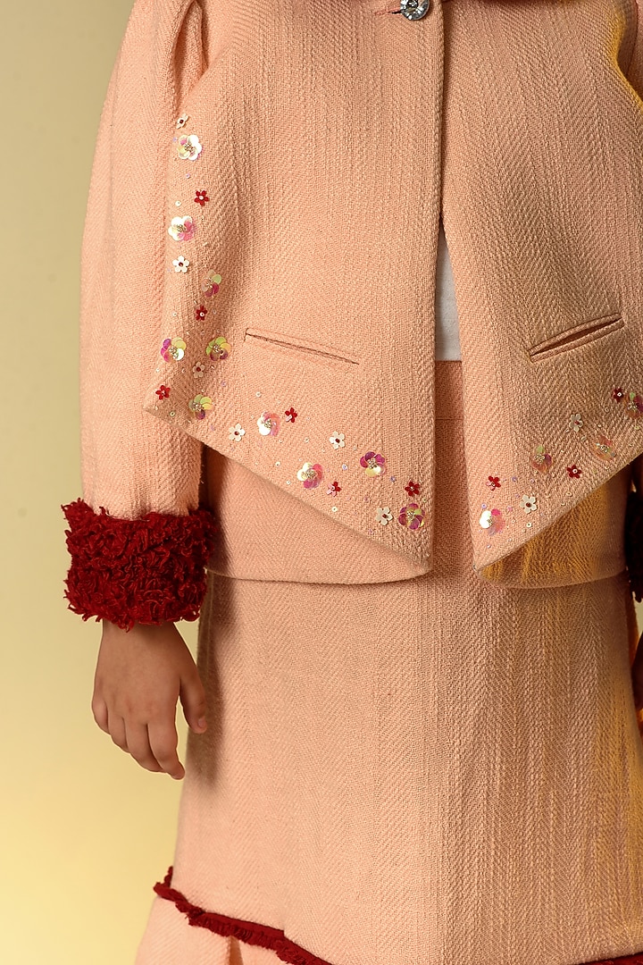 Peach Cotton Slub Skirt Set For Girls by Littleens at Pernia's Pop Up Shop