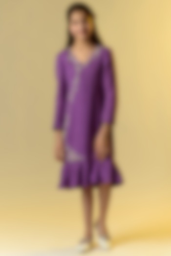 Purple Embellished Dress For Girls by Littleens