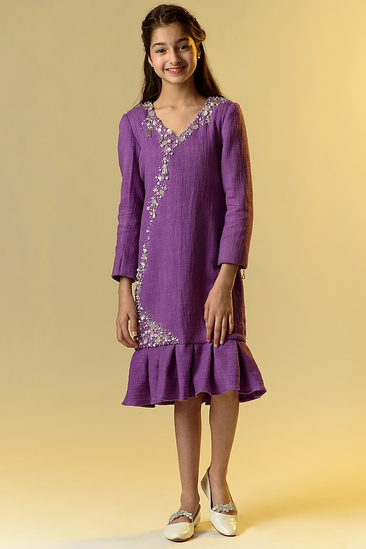 Purple Embellished Dress For Girls by Littleens
