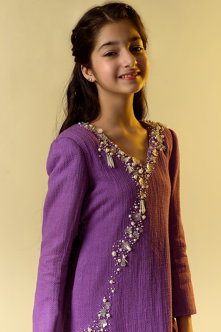 Purple Embellished Dress For Girls by Littleens at Pernia's Pop Up Shop