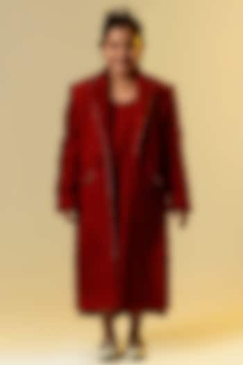 Blood Red Dress With Coat For Girls by Littleens at Pernia's Pop Up Shop