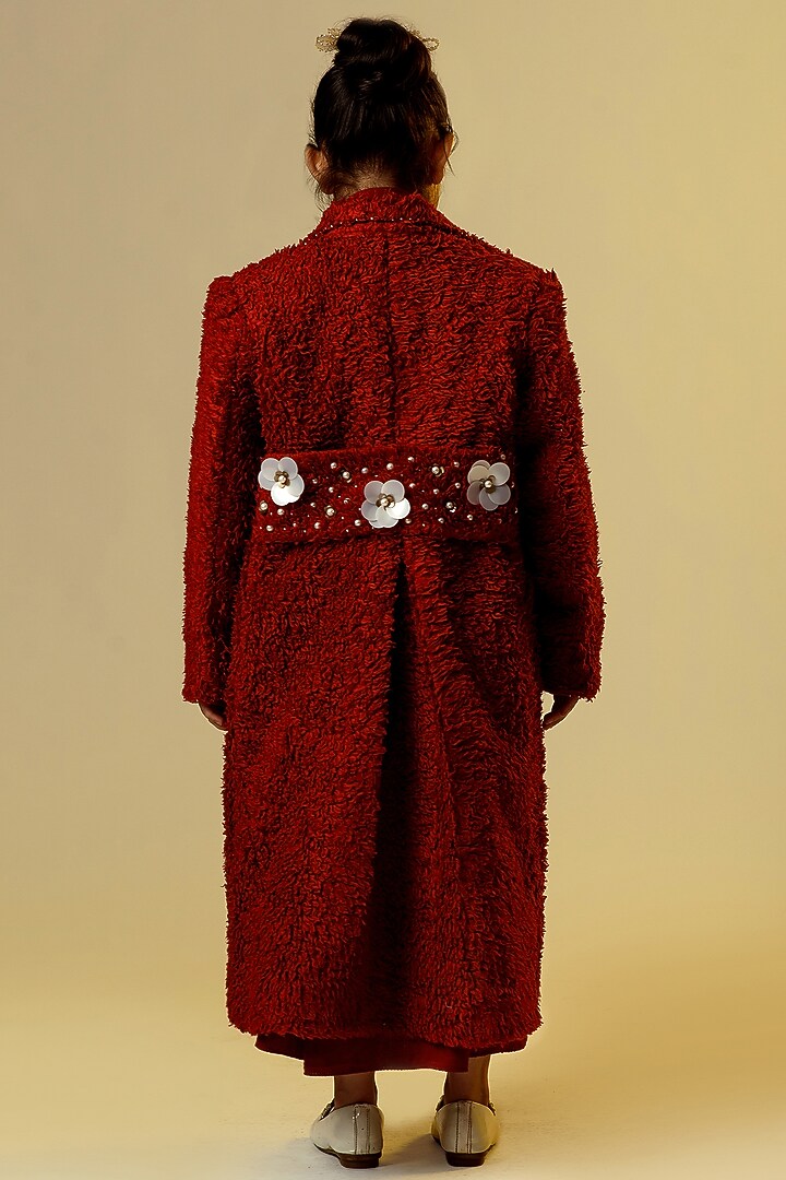 Blood Red Dress With Coat For Girls by Littleens at Pernia's Pop Up Shop