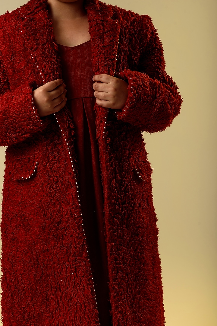 Blood Red Dress With Coat For Girls by Littleens at Pernia's Pop Up Shop