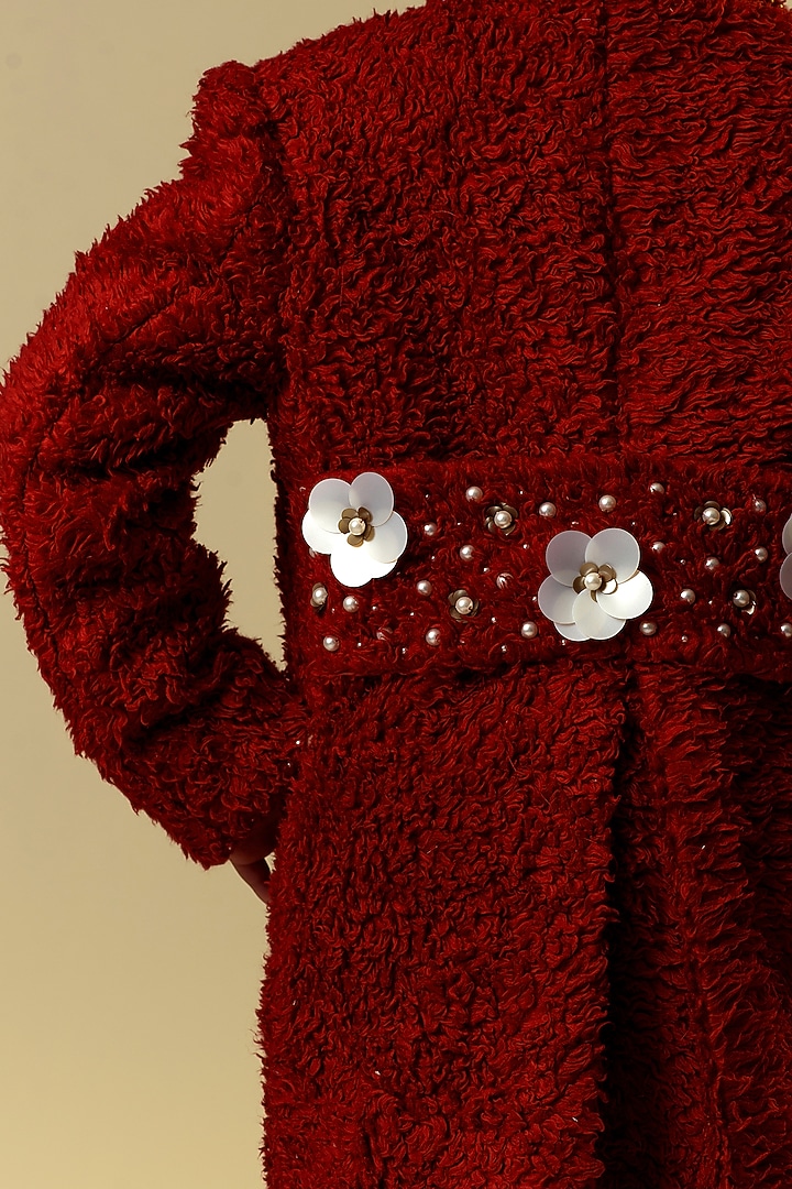 Blood Red Dress With Coat For Girls by Littleens at Pernia's Pop Up Shop