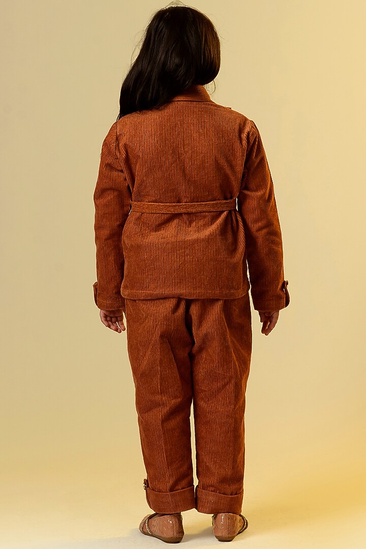 Brown Corduroy Pant Set For Girls by Littleens at Pernia's Pop Up Shop