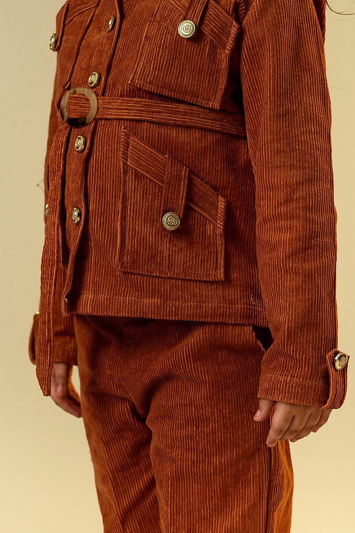 Brown Corduroy Pant Set For Girls by Littleens at Pernia's Pop Up Shop