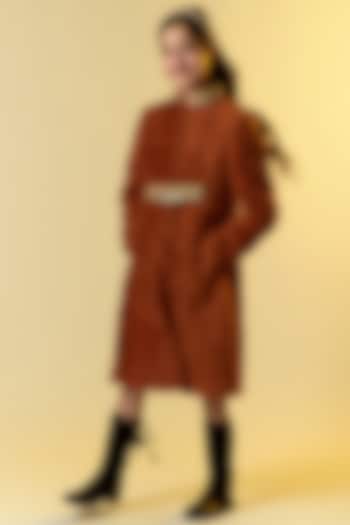 Coffee Brown Hand Embroidered Coat For Girls by Littleens at