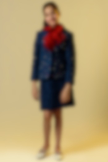 Midnight Blue Jacket Set With Bow For Girls by Littleens at Pernia's Pop Up Shop