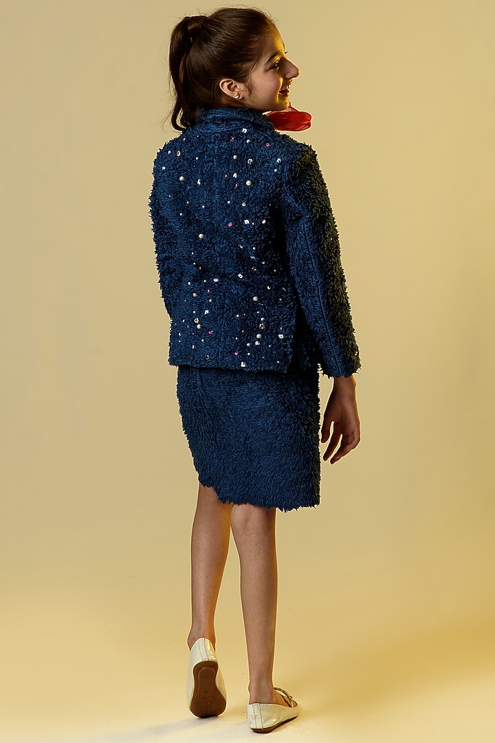 Midnight Blue Jacket Set With Bow For Girls by Littleens at Pernia's Pop Up Shop