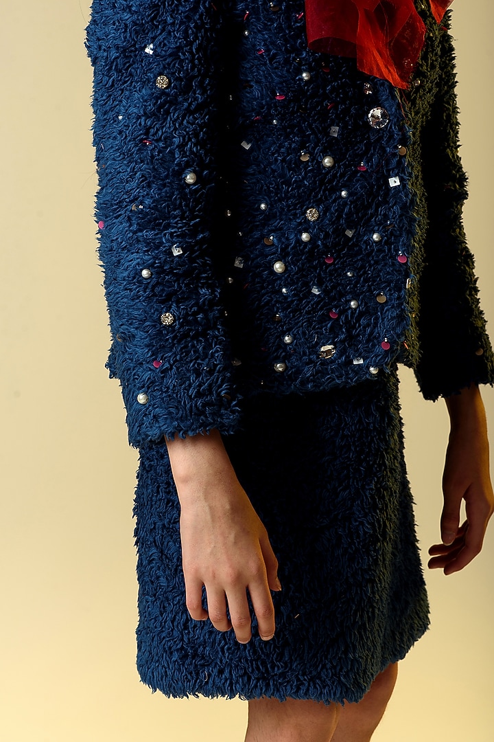 Midnight Blue Jacket Set With Bow For Girls by Littleens at Pernia's Pop Up Shop