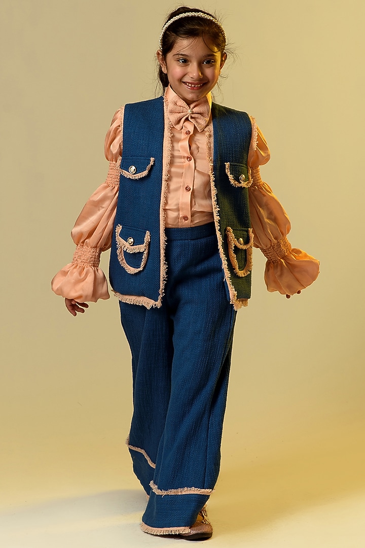 Cobalt Blue Jacket Set For Girls by Littleens at Pernia's Pop Up Shop