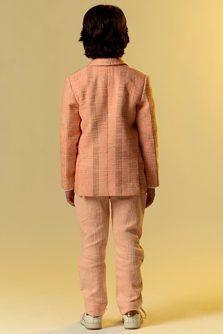 Peach Cotton Slub Blazer For Boys by Littleens at Pernia's Pop Up Shop